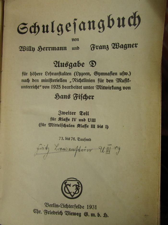 Pe 1425 2: Schulgesangsbuch : Ausgabe D (1931)