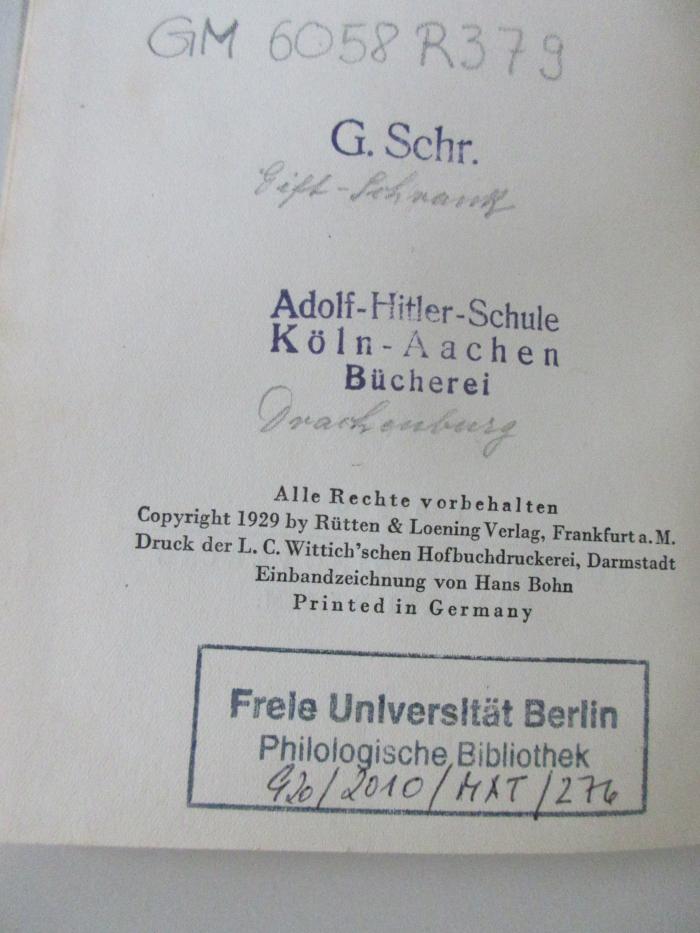 GM 6058 R379 : Der Reiter (1929);-, Stempel: ; 'G. Schr.
Giftschrank'