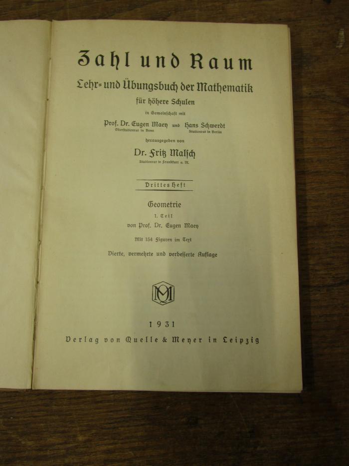 Pe 1662 d 3: Zahl und Raum : Lehr- und Übungsbuch der Mathematik für höhere Schulen (1931)