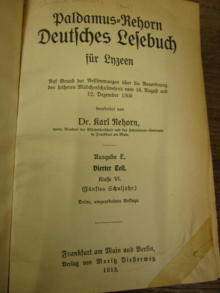 Pe 1657 c 4: Deutsches Lesebuch für Lyzeen (1913)