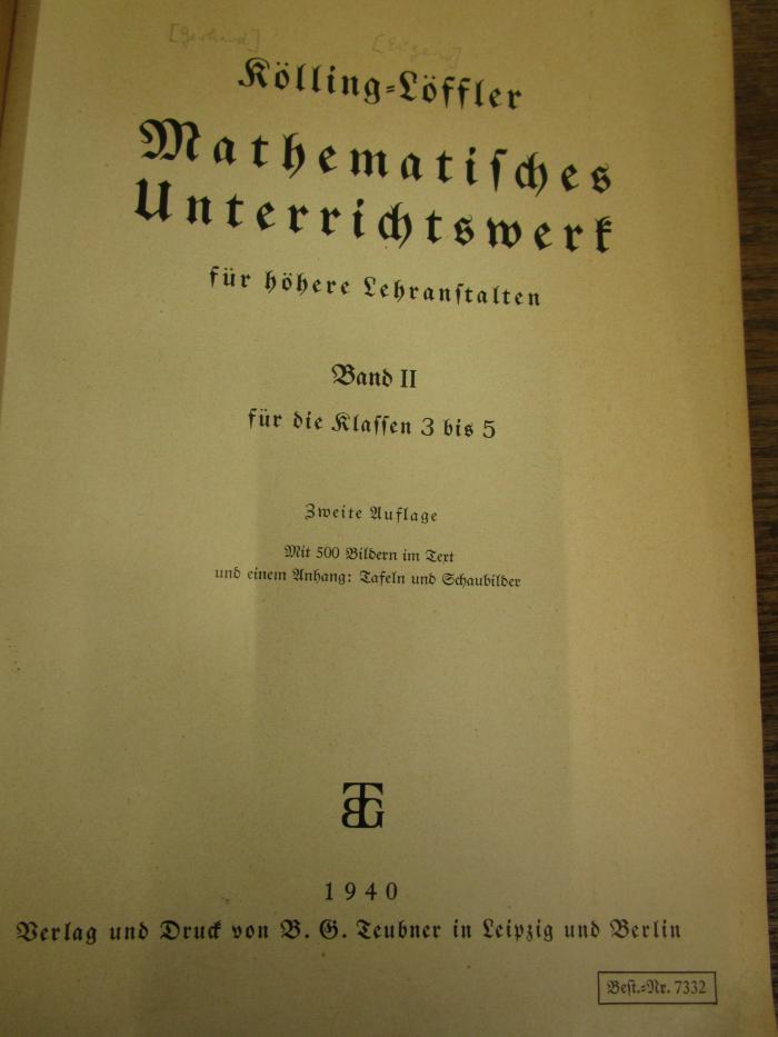 Pe 1651 b 2: Mathematisches Unterrichtswerk für höhere Lehranstalten (1940)