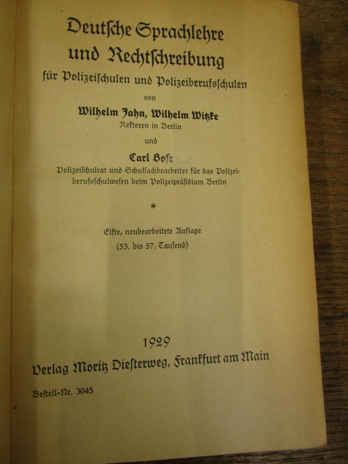 Se 1097 aa: Deutsche Sprachlehre und Rechtschreibung für Polizeischulen und Polizeiberufsschulen (1929)