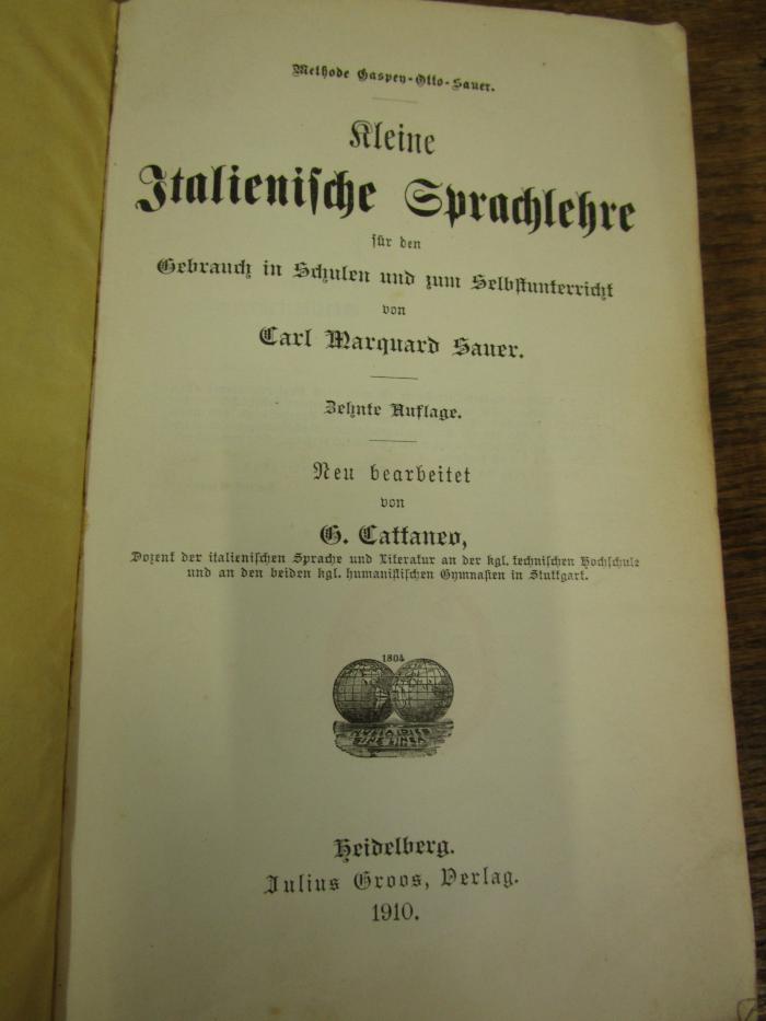 Sg 252 ao: Kleine italienische Sprachlehre für den Gebrauch in Schulen und zum Selbstunterricht (1910)
