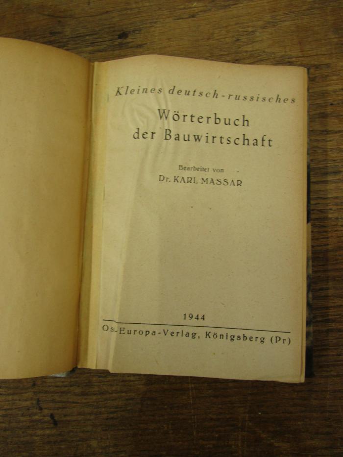 Sa 792: Kleines deutsch-russisches Wörterbuch der Bauwirtschaft (1944)