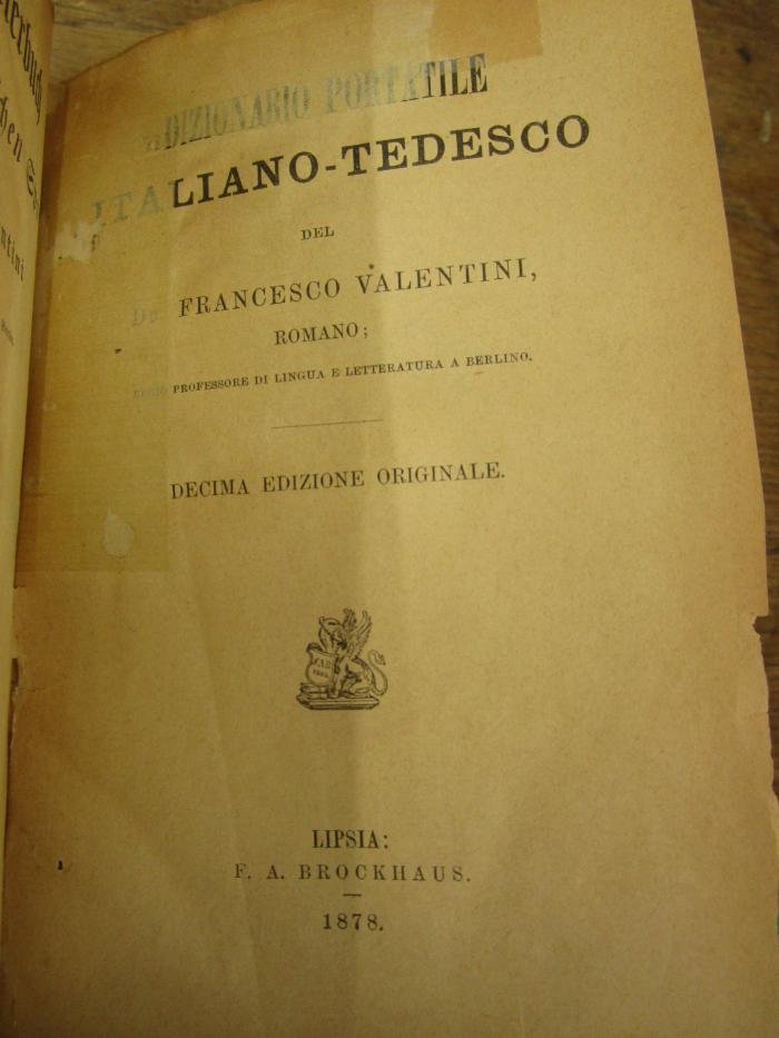 Sa 182 ao: Taschen-Wörterbuch der italienischen und deutschen Sprache (1878)
