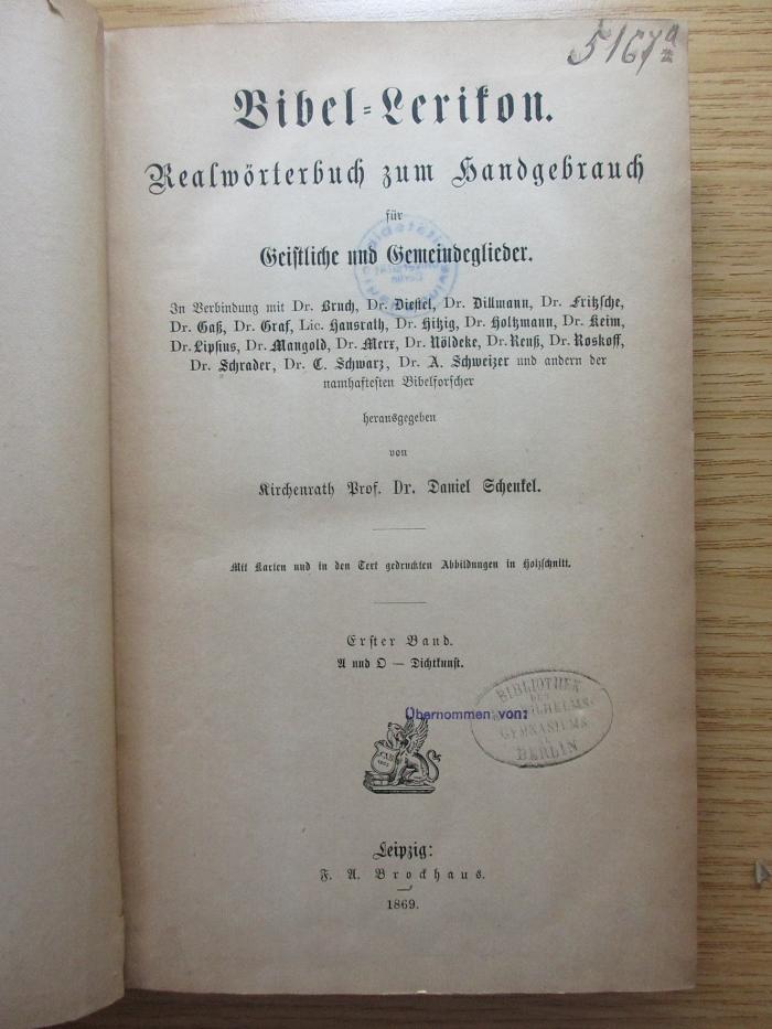 7 B 50&lt;1&gt; : Bibel-Lexikon : 1, A und D - Dichtkunst (1869)