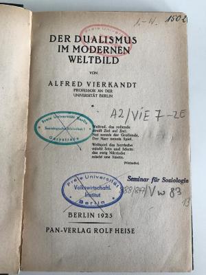A2/VIE 7-2.EX. (ausgeschieden) : Der Dualismus im Mordernen Weltbild (1923)