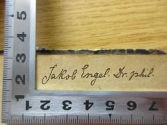 - (Engel, Jakob), Von Hand: Name; 'Jakob Engel. Dr. phil.'. 