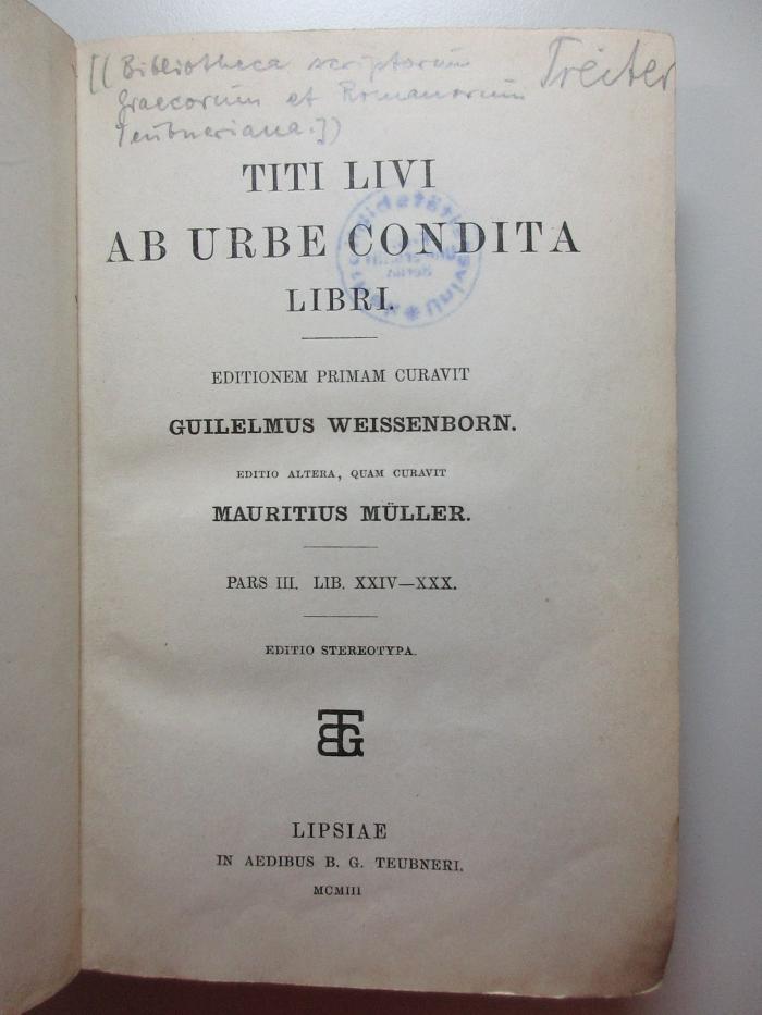 6 K 13,1&lt;*&gt;-3 : Titi Livi ab urbe condita Libri (1903)