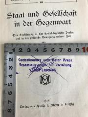 - (Centralkomitee vom Roten Kreuz), Stempel: Name, -; 'Centralkomitee vom Roten Kreuz Gesamtausschuss zur Verteilung von Lesestoff'. 