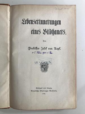 X Kop 176c 499 (ausgeschieden) : Lebenserinnerungen eines Bildhauers (1899)