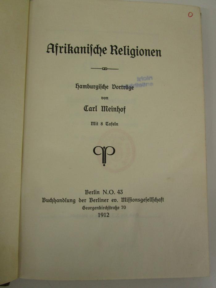 Ub 187: Afrikanische Religionen : Hamburgische Vorträge (1912)