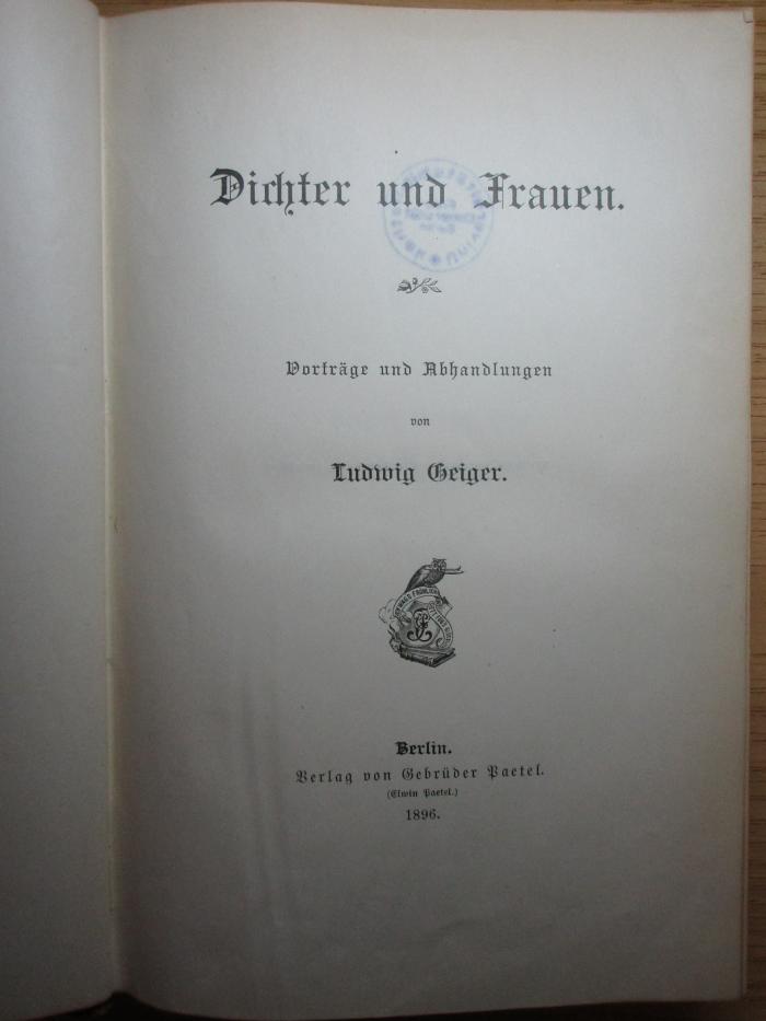 7 J 71 : Dichter und Frauen : Vorträge und Abhandlungen (1896)