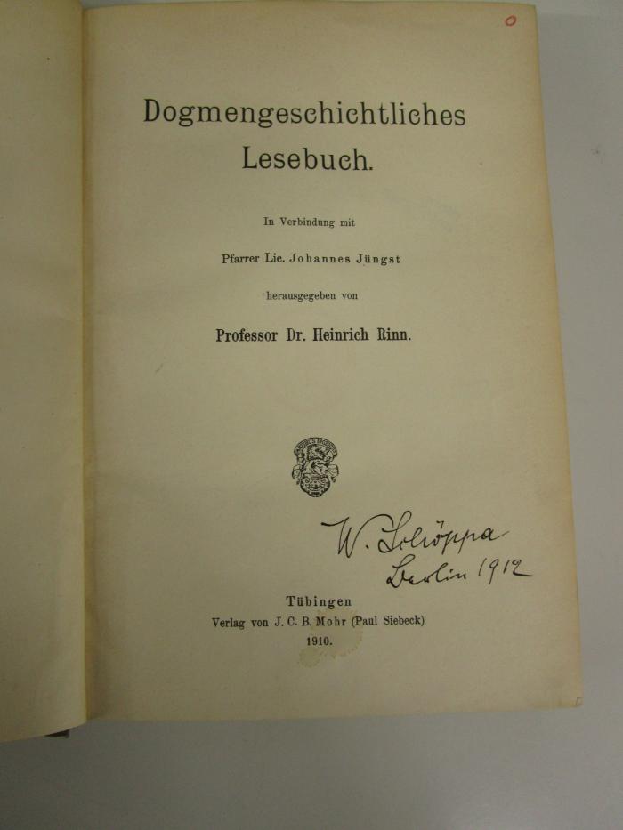 Ug 1092: Dogmengeschichtliches Lesebuch  (1910)