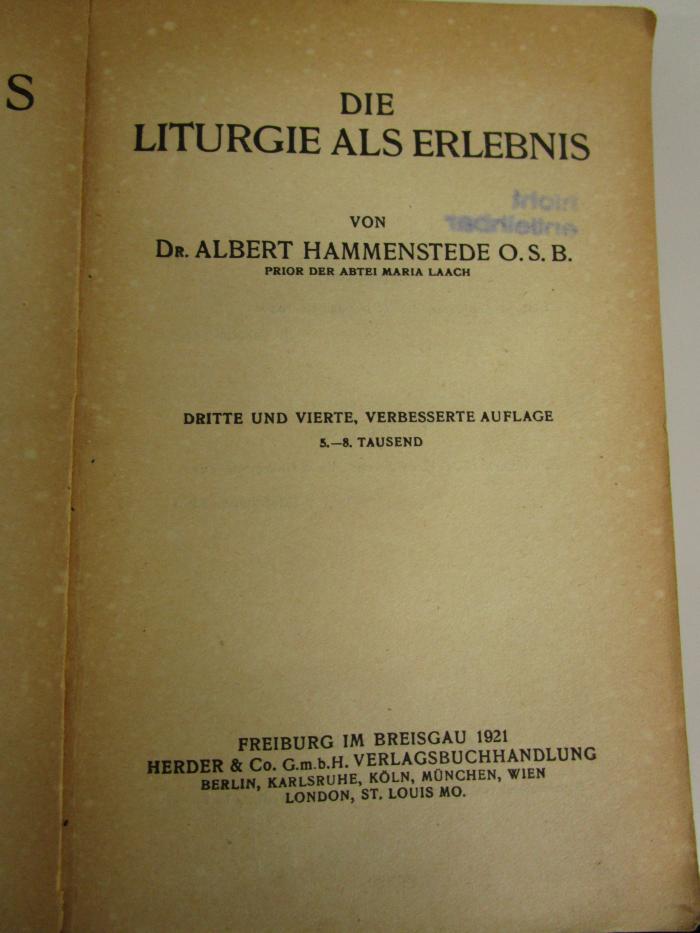 Uh 961 d: Die Liturgie als Erlebnis (1921)