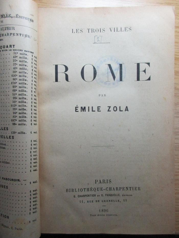 7 N 210&lt;2&gt; : Les Trois Villes: Rome (1896)