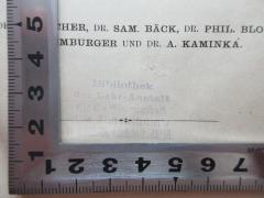 - (Bibliothek der Lehranstalt für die Wissenschaft des Judenthums), Stempel: -; 'Bibliothek
der Lehr-Anstalt 
für die Wissenschaft des Judenthum's
in Berlin Lindenstr. 48/50'. 