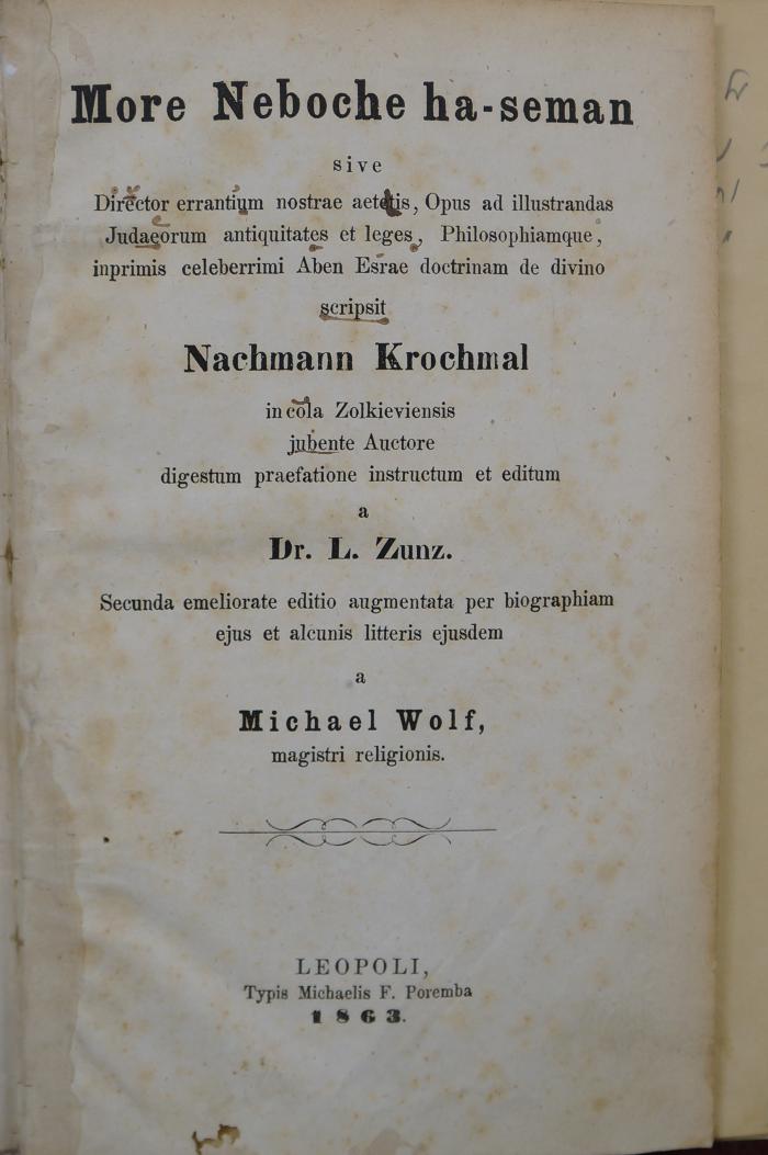BD 6384 KRO : More Neboche ha-seman : sive Director eraantium nostrae aetis ... (1863)