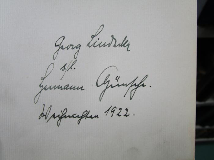 I 6095: Die Renaissance : Savonarola - Cesare Borgia - Julius II. - Leo X. - Michealangelo : historische Szenen (1922);- (Günsche, Hermann;Lind[...], Georg), Von Hand: Name, Datum, Widmung; 'Georg Lind[...] s./l. Hermann Günsche. Weihnachten 1922.'. 