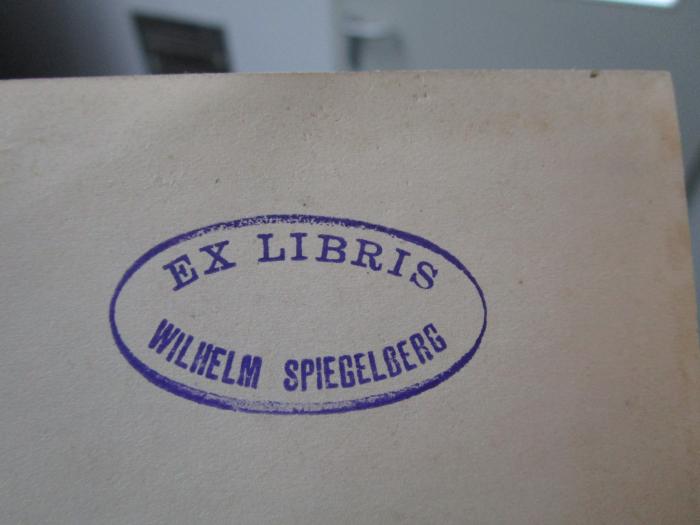 51 / 5991 (Spiegelberg, Wilhelm), Stempel: Exlibris, Name; 'Ex Libris Wilhelm Spiegelberg'.  (Prototyp)