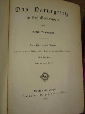 Kg 1027 Ers.: Das Naturgesetz on der Geisteswelt (1892)