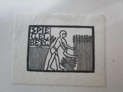 51 / 5991 (Spiegelberg, Wilhelm), Etikett: Exlibris, Name, Initiale, Abbildung; 'Spiegelberg
HFS'.  (Prototyp)