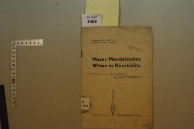 B Men : Moses Mendelssohns Witwe in Neustrelitz. Sonderdruck aus der Zeitschrift für die Gescichte der Juden in Deutschland. (1932)
