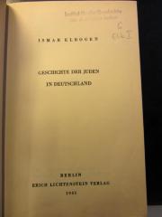 G Elb I : Geschichte der Juden in Deutschland (1935)