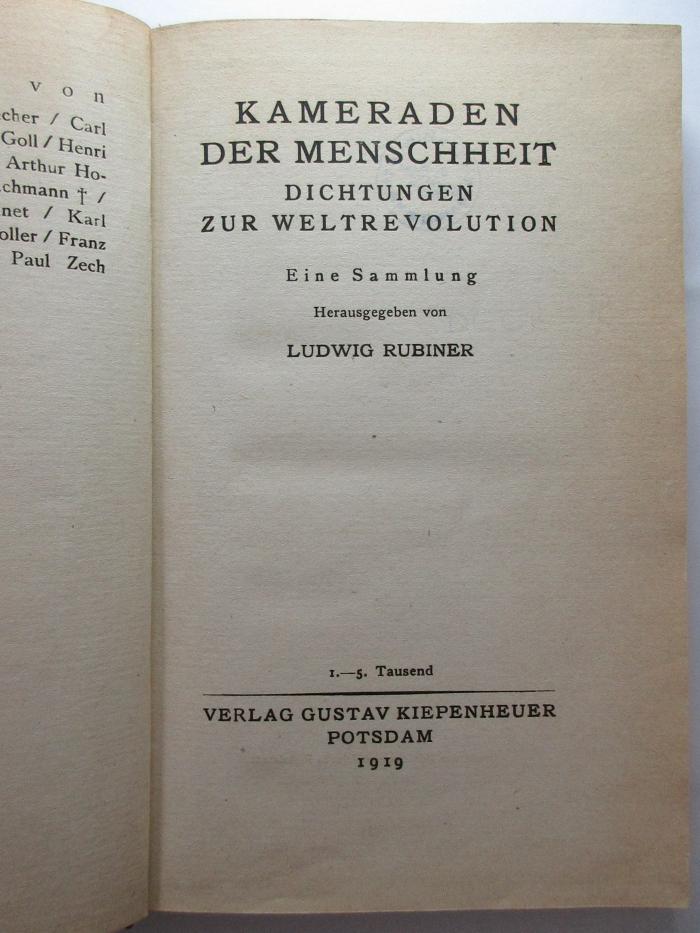 8 J 15 : Kameraden der Menschheit : Dichtungen zur Weltrevolution : eine Sammlung (1919)
