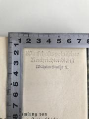 - (Wirtschaftspolitischer Nachrichtendienst), Stempel: Name, Ortsangabe; 'Wirtschaftspolitischer Nachrichtendienst Wilhelm-Straße 9.'. 