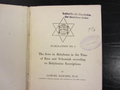 J Dai I : The Jews in Babylonia in the Time of Ezra and Nehemiah according to Babylonian Inscriptions (1910)