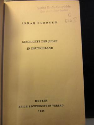 G Elb I : Geschichte der Juden in Deutschland (1935)