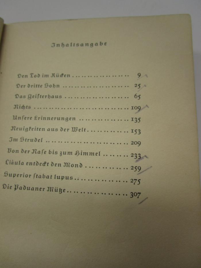 Ct 2232: Den Tod im Rücken : Elf Meisternovellen (1925);- (unbekannt), Von Hand: Annotation. 