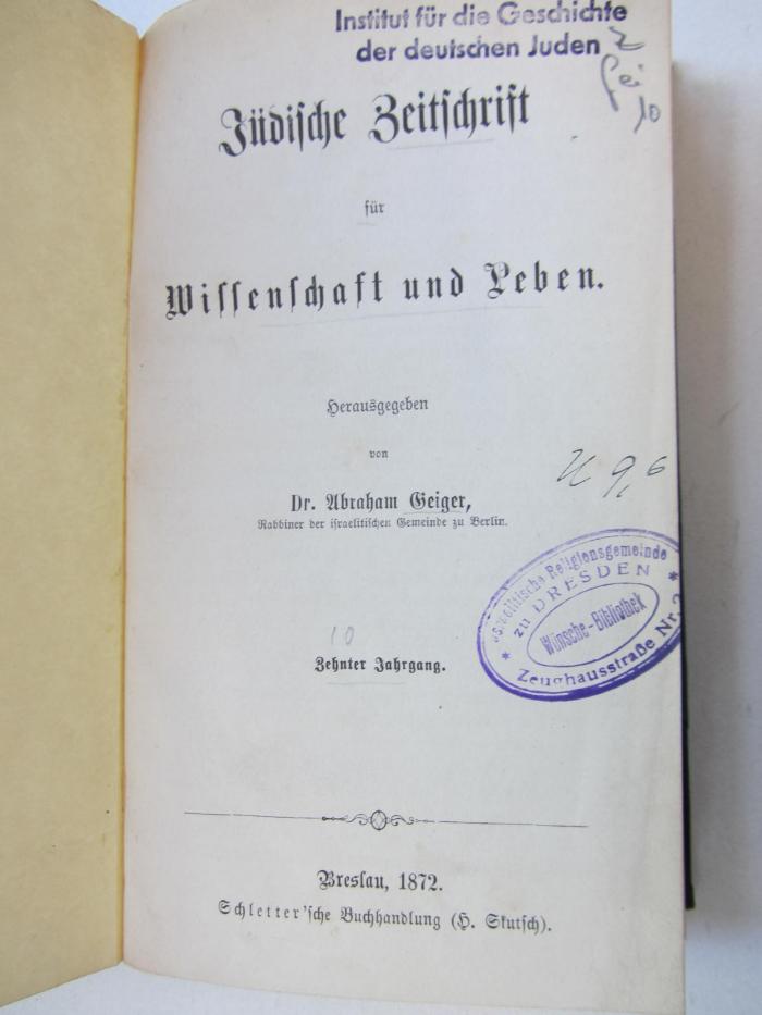 Z Gei 10: Jüdische Zeitschrift für Wissenschaft und Leben (1872)