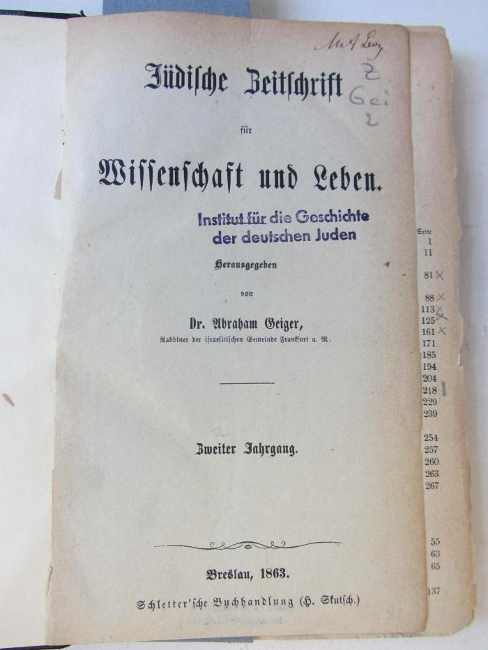 Z Gei 2: Jüdische Zeitschrift für Wissenschaft und Leben (1863)