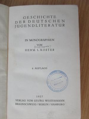 Jcc 368 (ausgesondert) : Geschichte der deutschen Jugendliteratur : In Monographien (1927)