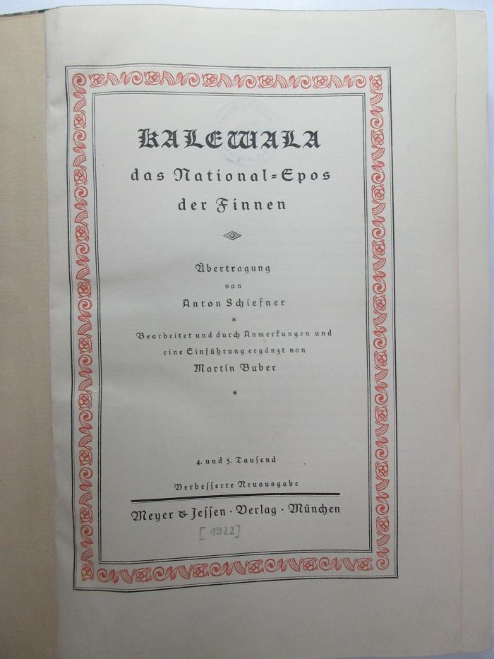 13 Q 17&lt;*&gt; : Kalewala : das National-Epos der Finnen (1922)