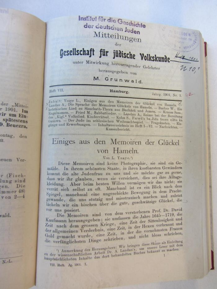 Z Vol : Mitteilungen der Gesellschaft für jüdische Volkskunde unter Mitwirkung hervorragender Gelehrter (1901)