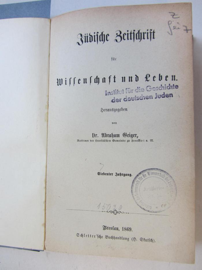Z Gei 7: Jüdische Zeitschrift für Wissenschaft und Leben (1869)