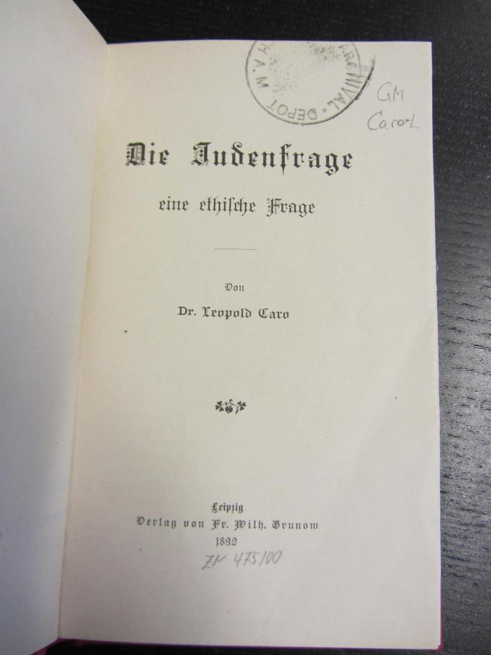 GM Caro-L : Die Judenfrage - eine ethische Frage (1892)