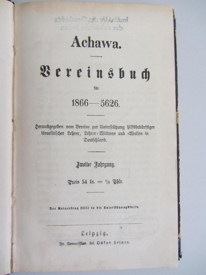 Z Ach 2: Achawa -Vereinsbuch für 1866/5626
 (1866)