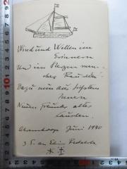 - (Redslob, Edwin), Von Hand: -; 'Wind und Wellen im Erinnern
und im Herzen manches Rauschen.
Dazu nun aus tiefstem Innern
Neuem Freundes alles lauschen.
Ahremhoop Juni 1940
3.E. an Edwin Redslob'. 