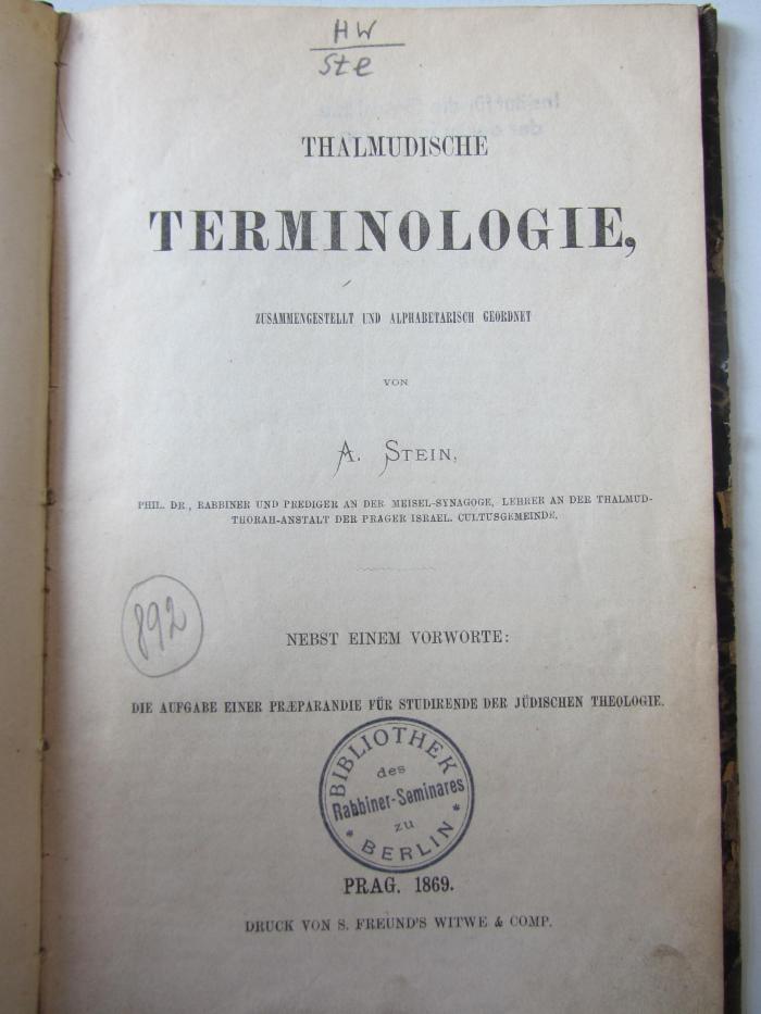 HW Ste : Thalmudische Terminologie (1869)