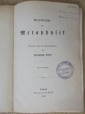 Oaa 549 VVI : Grundzüge der Metaphysik : Diktate aus den Vorlesungen (1901)
