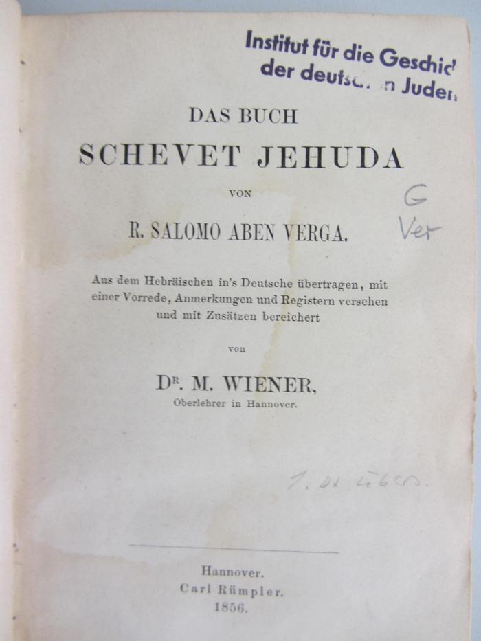 G Ver : Das Buch Schevet Jehuda (1856)