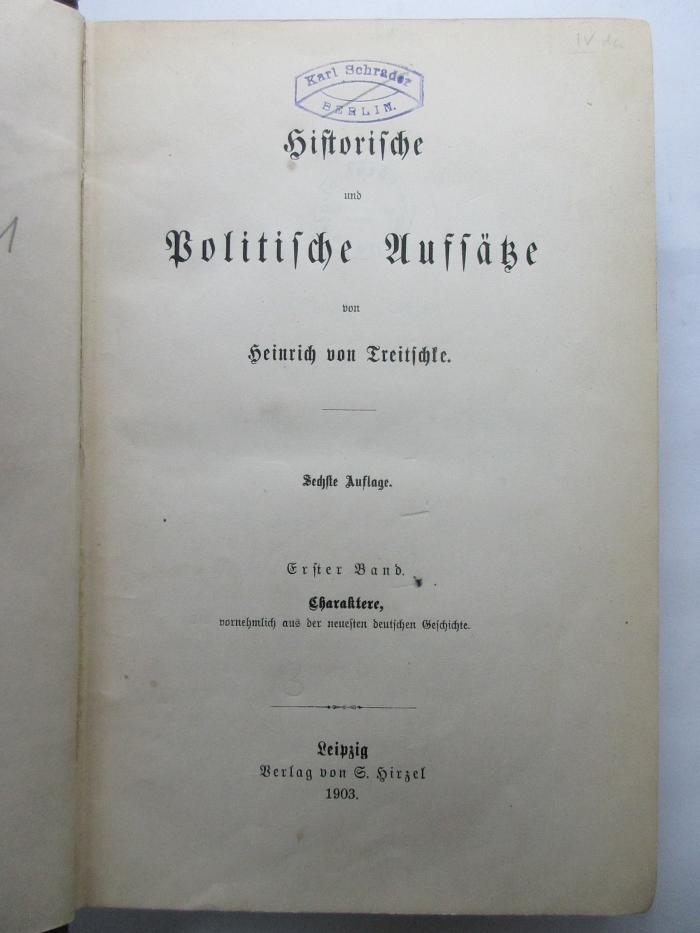 2 E 142&lt;6&gt;1 : Historische und politische Aufsätze (1903)