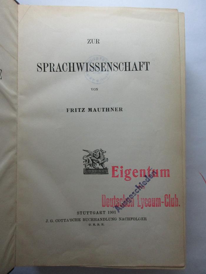 1 I 38&lt;2&gt; : Zur Sprachwissenschaft (1901)