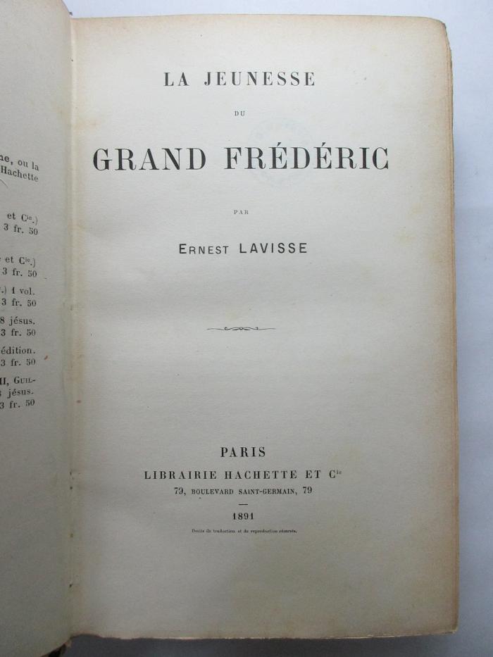 3 F 207 : La Jeunesse du grand Frédéric (1891)