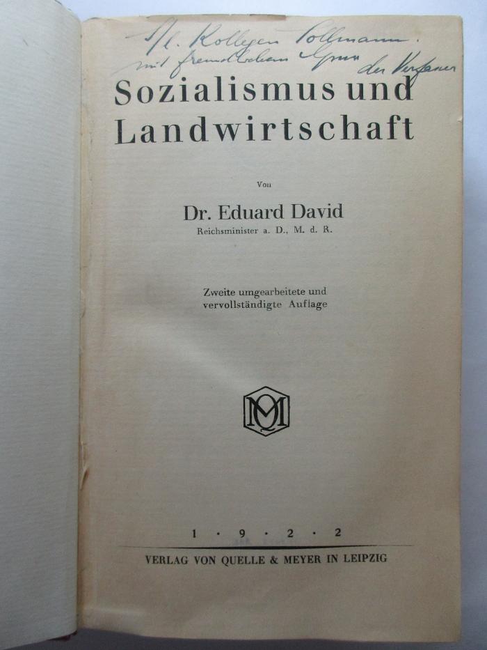 1 U 2&lt;2&gt; : Sozialismus und Landwirtschaft (1922)