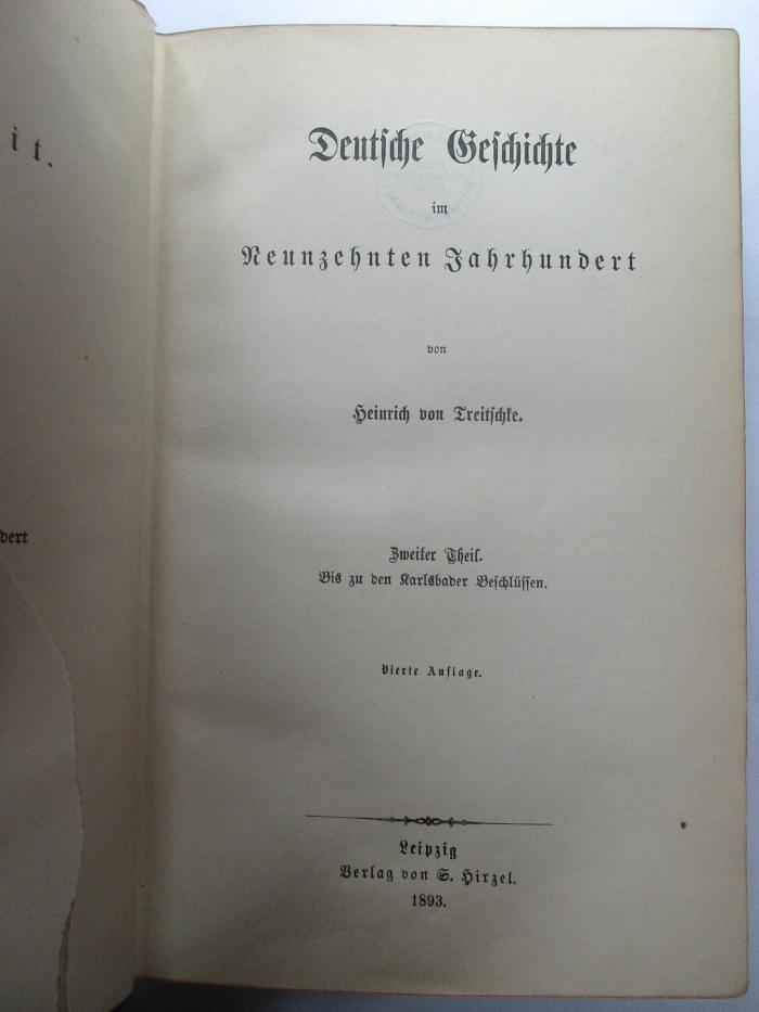 3 E 134&lt;4&gt;-25 : Deutsche Geschichte im Neunzehnten Jahrhundert : 2. Bis zu den Karlbader Beschlüssen (1893)